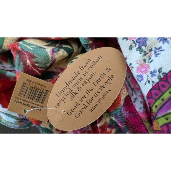 Art Studio Company Sari Cotton Wrap Skirt Handmade Patchwork Colorful Floral NWT - Picture 8 of 9